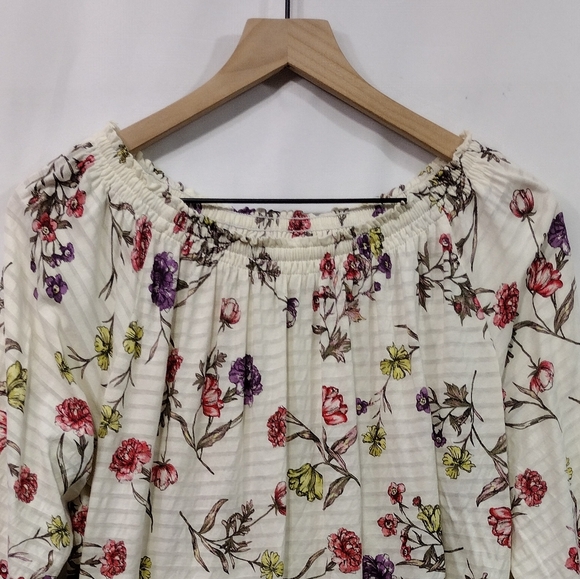 Lauren Ralph Lauren Floral Babydoll Top Women's L Cream Red Cottagecore Peasant - Picture 2 of 8